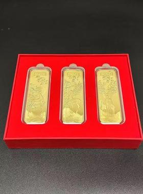 一sq-267鹿发财镀富摆件一路发合财三枚金金条纪念章金金金属工艺