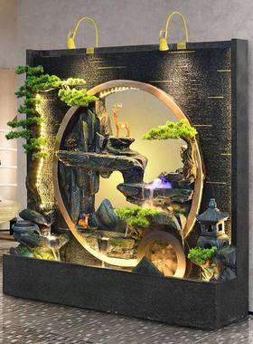 大型假山水流喷泉玄关幕墙屏别墅循风环水招财开业装水2500325饰