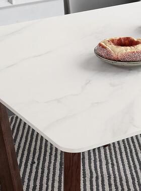 约意式轻奢岩板餐桌椅组合长小户型白蜡木吃饭桌子WBO现代简方饭