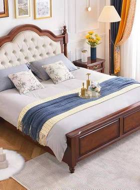 全实木美式床现代简约18米.人床床VFS主卧双1.5米软包橡木婚储物