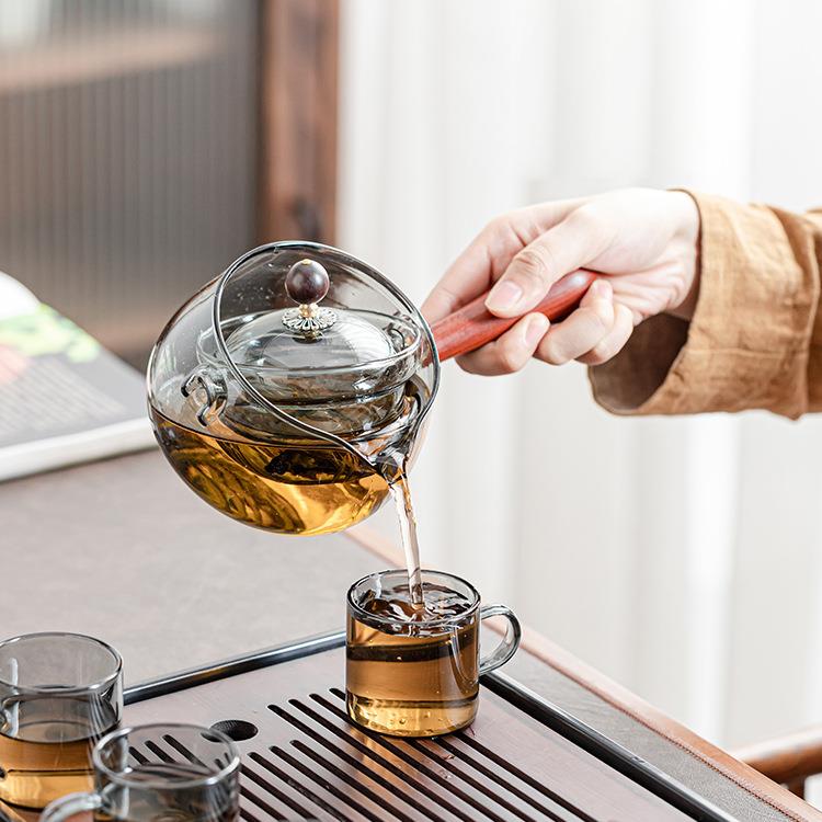 高硅玻逍遥壶侧把泡茶小青柑煮硼茶器木把直觉茶壶LXF玻璃璃茶壶