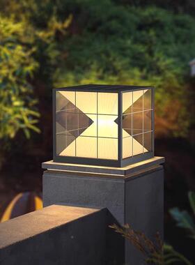太阳能柱子灯围庭院小区草坪正方形不水锈钢户灯外防84509灯墙灯