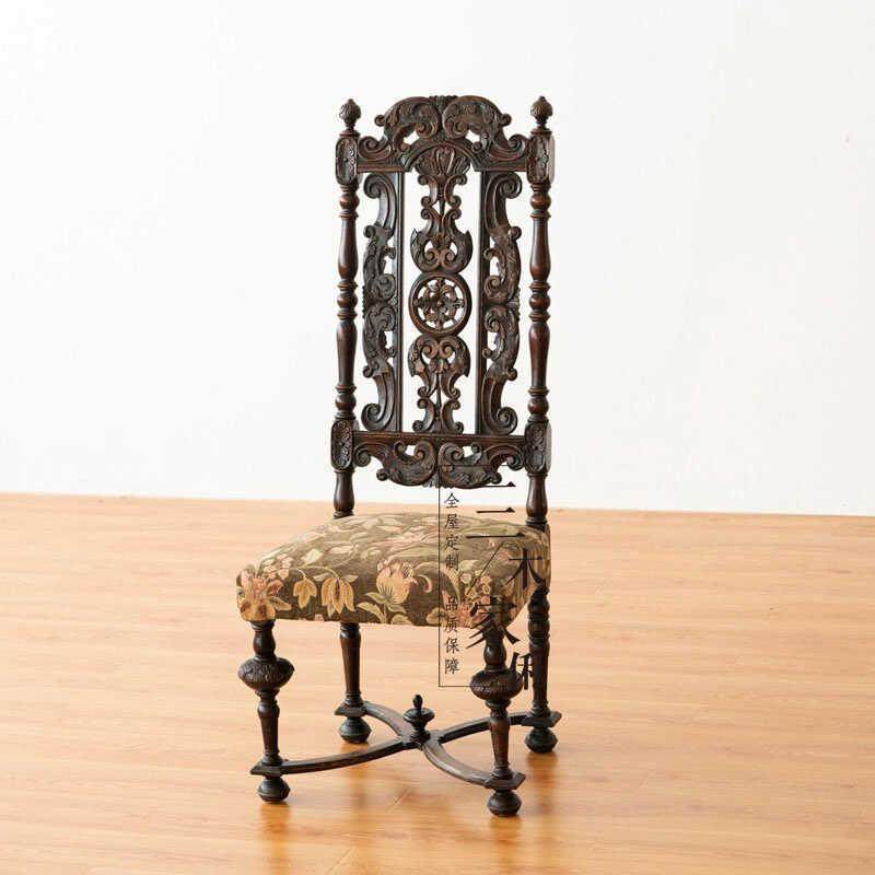 法式中餐椅NSN实古木雕花古典椅术美式复古椅子设计师款艺感布艺