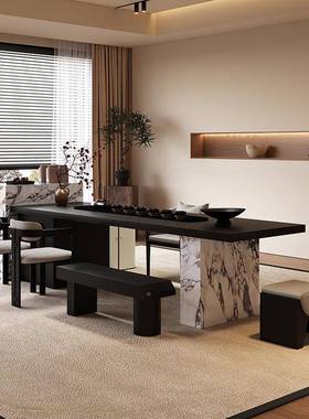 新中岩茶组桌简约现代板别墅家用办LAA公茶台轻奢式意式极简茶桌