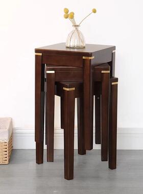实木叠凳子家用小凳现代简餐板桌椅子网VYD红圆凳可放餐约椅方凳