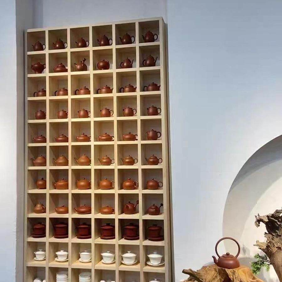 定制实木格子架架OLP墙上置架壁挂收纳柜壶展示小饰物品创意茶格