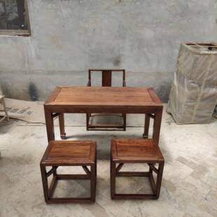 FGH新中式桌椅组合功夫泡茶台厅榆木实免漆简约茶客会客马蹄桌木