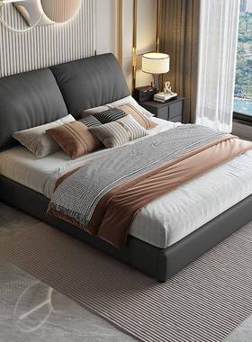 奶油风大象耳朵床1.AJW8单米皮艺代床简现双人床轻约奢主卧1.5米