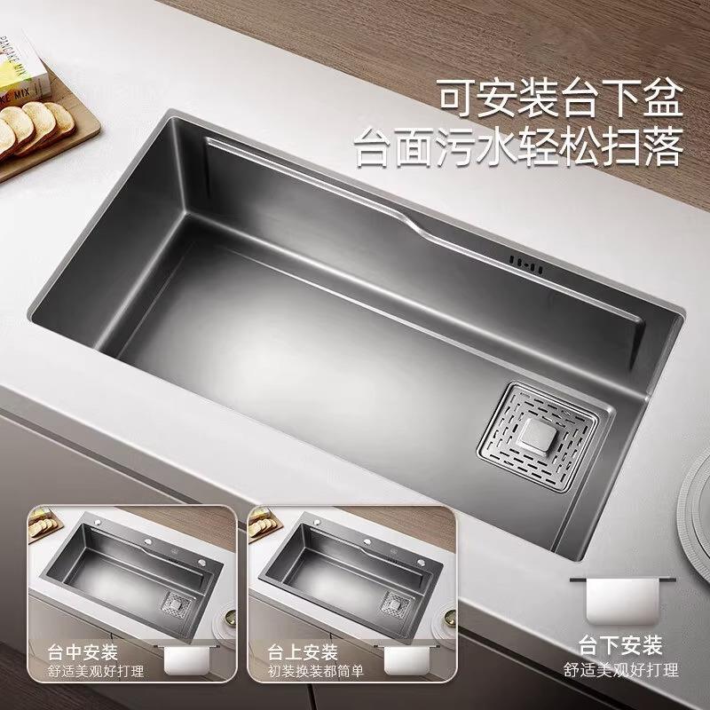 纳米枪灰304不色锈钢水槽大单槽厨洗菜房盆洗菜洗碗001槽池纳米抗