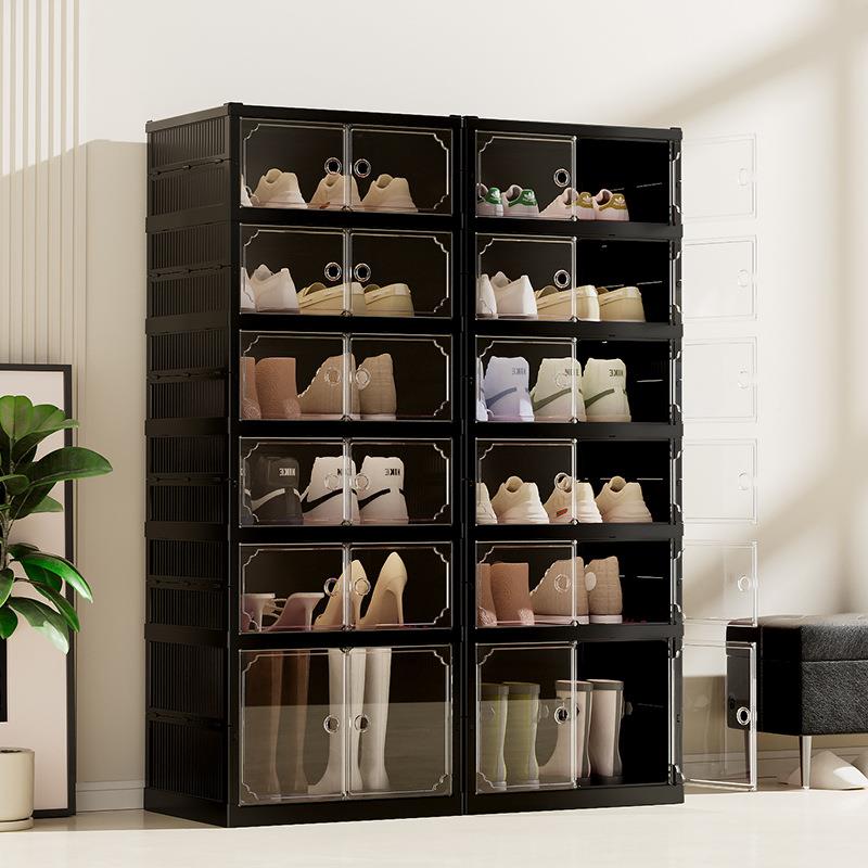 折叠鞋明柜0099透鞋架子双排容量磁吸对门免安大开装一体式鞋柜收