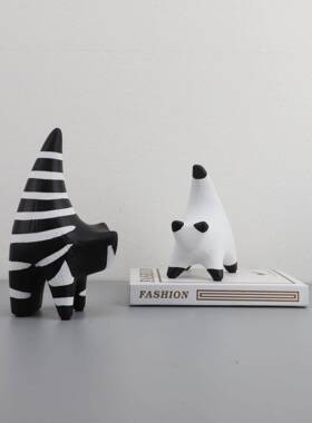 约现代黑白条纹平面猫摆件样板玄关简茶间几客厅家居桌面0200软装