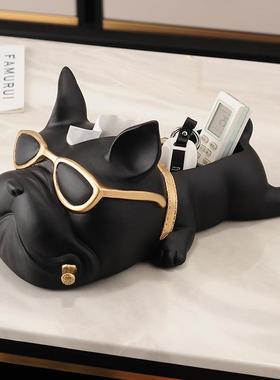 欧斗牛犬多功纸巾盒客厅轻纸奢北创意家142用茶几抽盒能装饰摆件