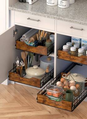 纳收抽屉CLL07款置厨房物架木质铁篮艺橱柜收纳篮多功能调料锅具