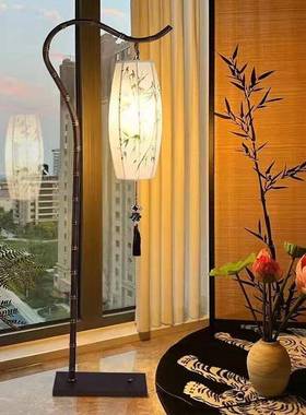 中式落地灯复23845古客厅新茶室手古绘竹节风铁艺卧室书房立式中
