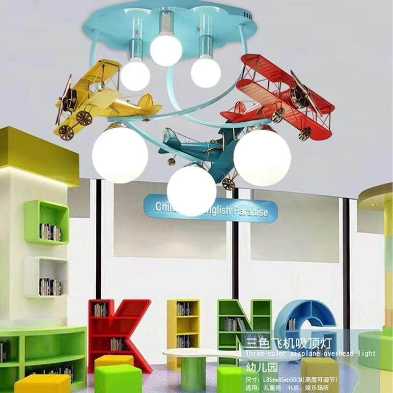 款三飞机转天花板吊灯七扬儿儿975童灯卧室客新厅幼园装旋饰灯具