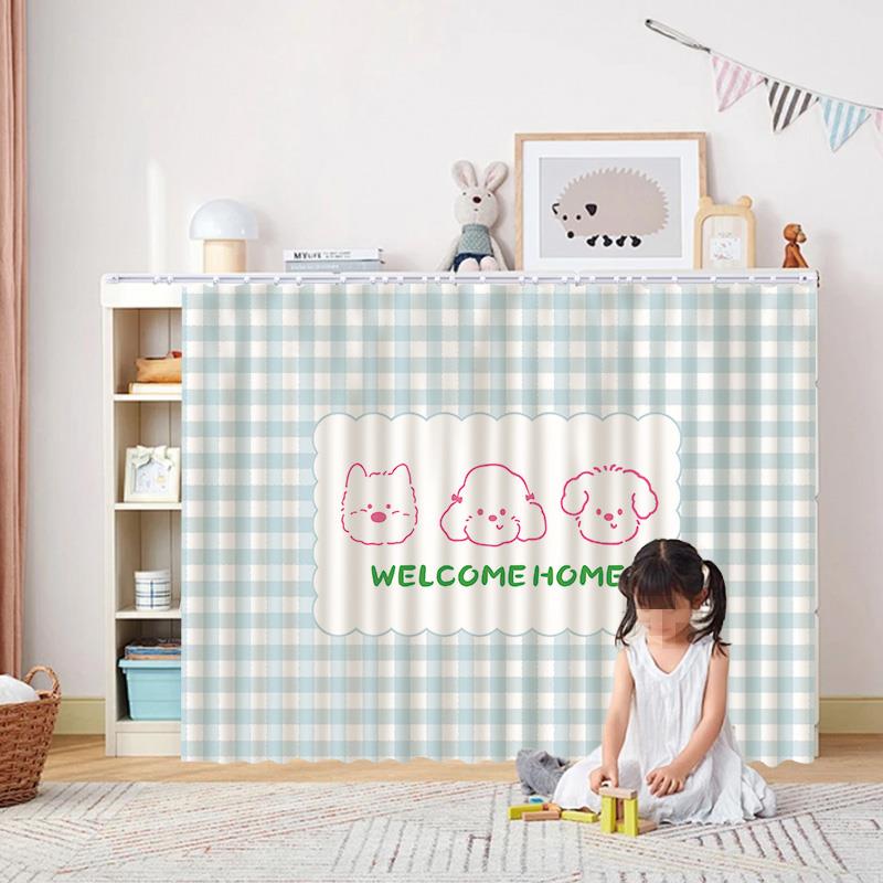 帘柜子遮挡帘卡通儿童杂防物尘ZNE橱孔柜拉帘免打轨道遮丑帘书柜