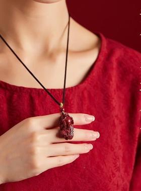 高纯度真品朱砂财源貔貅财源貔貅挂绳吊坠本命护转身符招件年财运