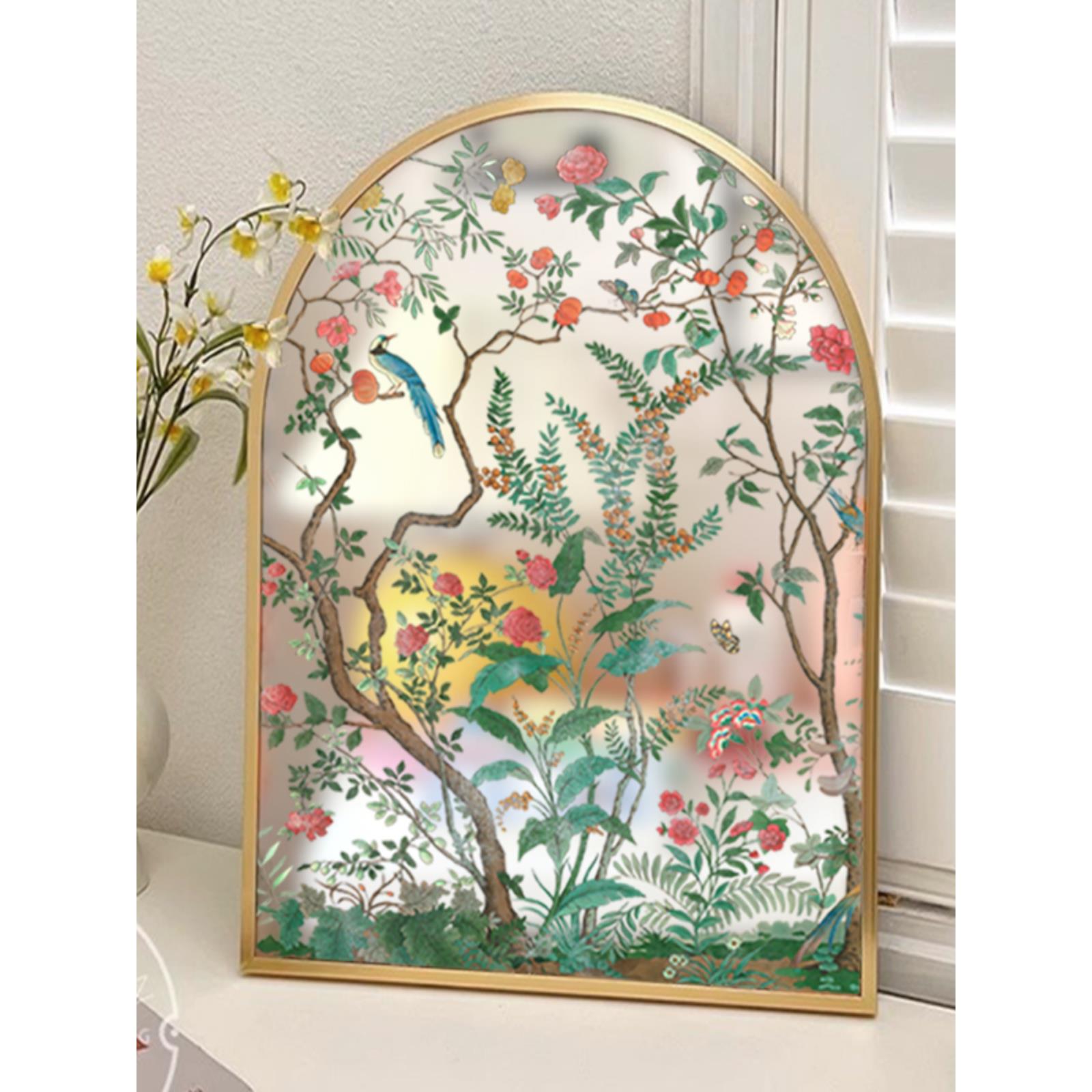 镜画拱形装饰画花画FRX鸟龛挂画入口风格饰壁壁炉画挂装画