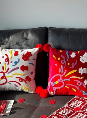 糊新涂娘JQP款嫁结婚彩色多喜抱枕一对陪婚庆婚房沙发娘客厅红色