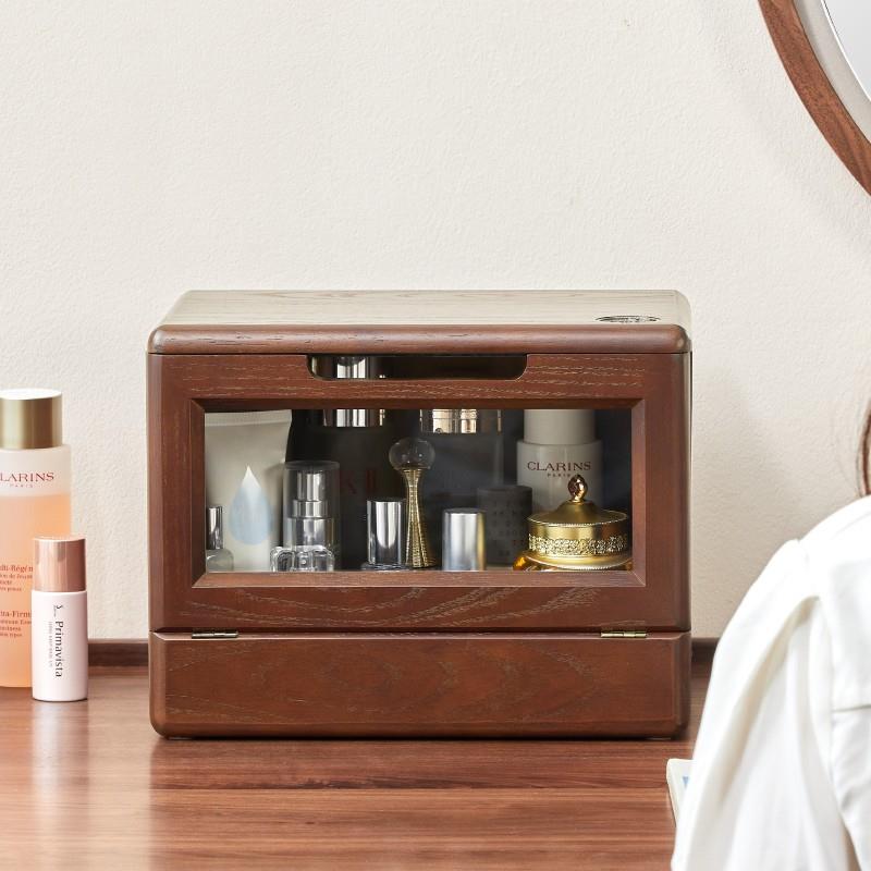 妆妆品收纳盒高级感实桌面首饰一体梳妆绿朵化台彩护肤品多层木收