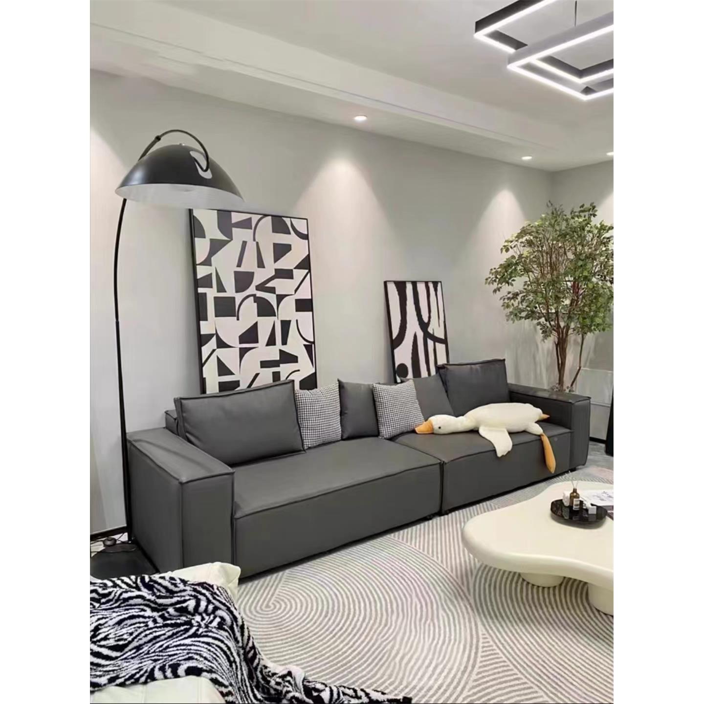 极简风格客厅装饰画沙发背墙落地画黑灰景抽玄白关卧象室餐厅FWF