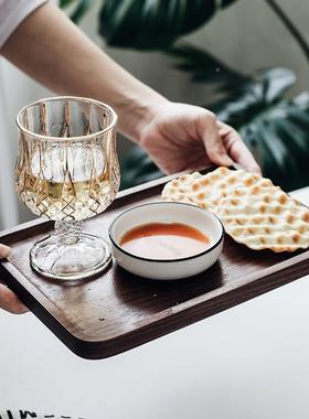 生活心树日桃式黑胡木托盘点零食实茶盘家用木长方形NVZ木盘子下