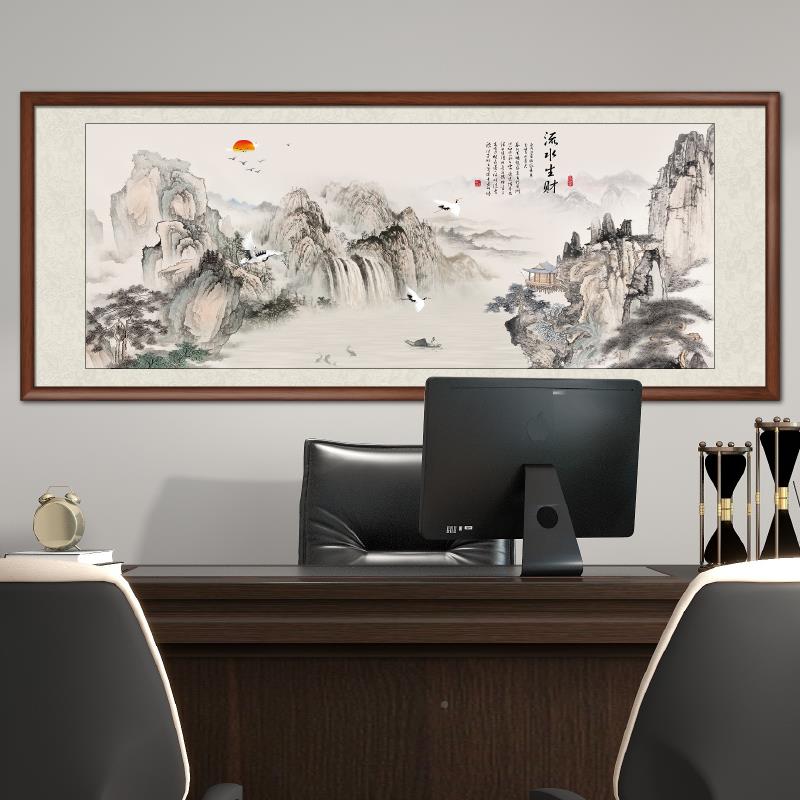 国画水画厅挂画沙客发背山景墙新望云楼式办公室装饰中画风景壁画
