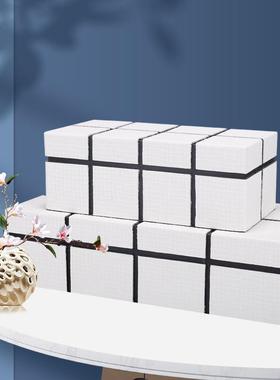 新中式时YL003尚简约摆皮质厂收纳盒盒酒店家居衣帽间件手工木家