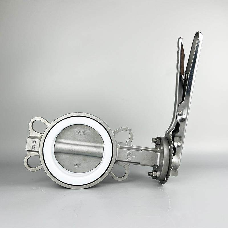 钢手动304不锈蝶阀阀门手柄324816四氟蝶阀中线双夹向蝶阀D71对X/