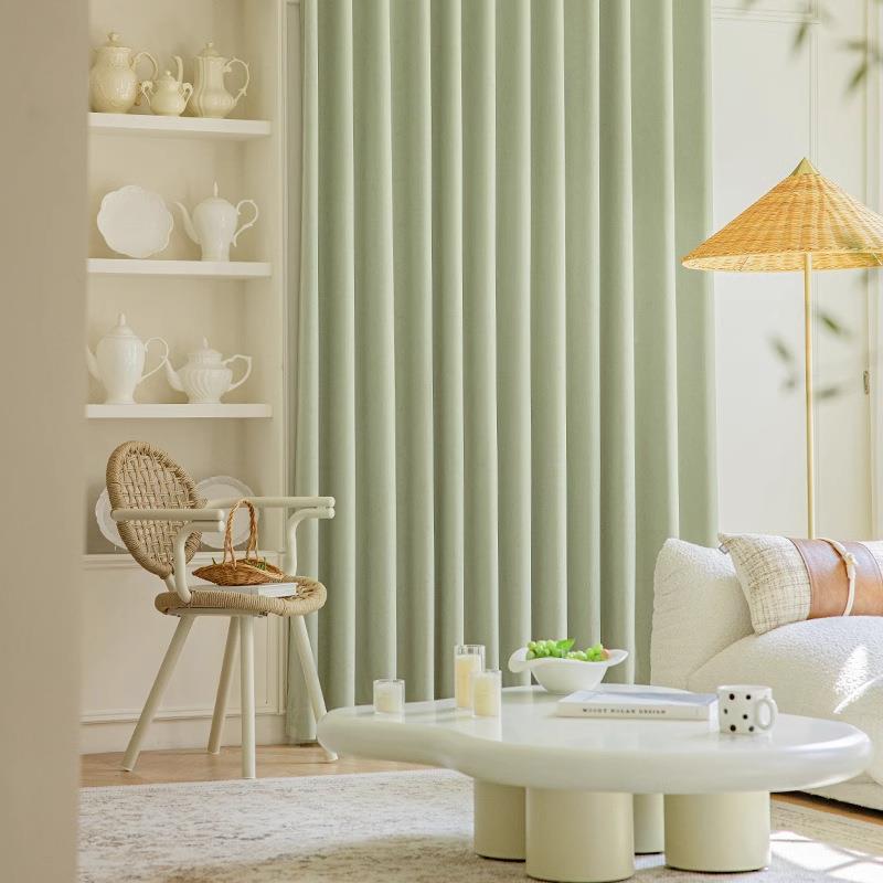 824提花雪帘遮尼尔奶油绿窗光布2025新款卧室感高级客厅轻奢现代