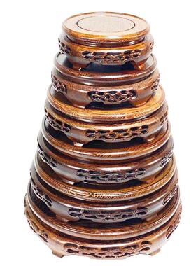 鸡翅木镂231201空细花底座石圆形黑木工艺摆件缸茶壶鱼奇红檀檀木