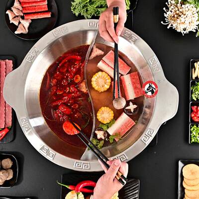 厚不用锈钢火锅盆商用重MMY庆老火锅具锅子母鸳鸯锅火加锅店适奔