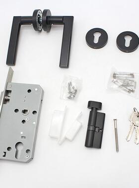 门锁室内家室用实木门型分锁具黑色门体把手908-11通用磁吸静音卧