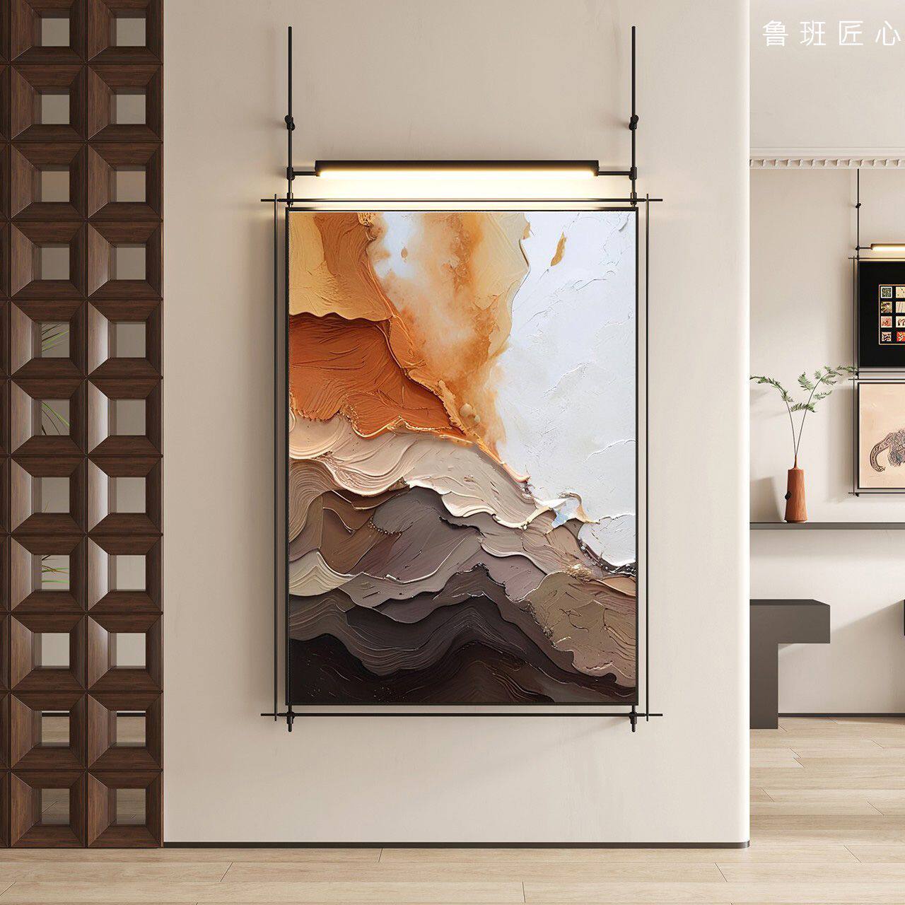 立体轻奢金属杆装饰画酒店售楼部墙面布置壁灯画会所极现代壁饰