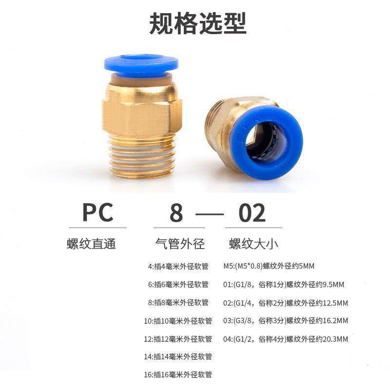 751气管接头直通快插外螺纹快2速接头PC/4/6//101/1分2分3分4分8