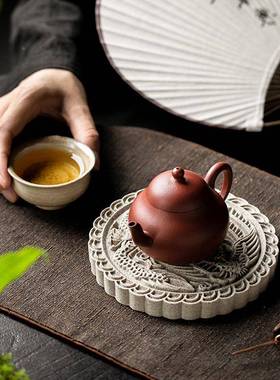古陶可水粗壶承海棠圆形陶瓷茶壶托盘吸蓄托水陶壶垫ZHE茶小型干