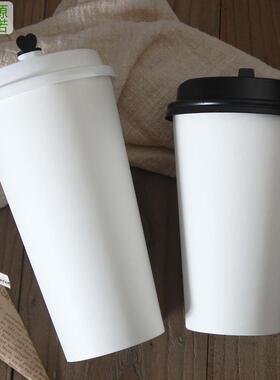 杯白色外单层厚纸杯一次性奶茶杯带打包杯咖加啡1FHV000只