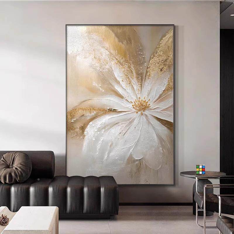 奢雪川轻肌理玄关装饰墙画花卉奶油风BIZ大芬村挂手绘油画沙发背