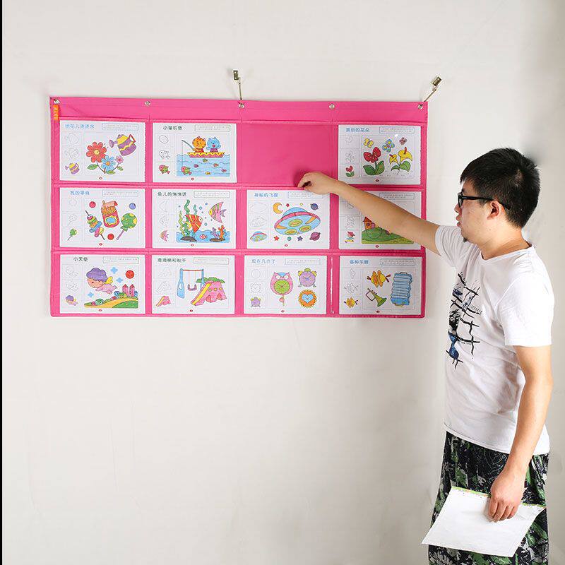 定制款12格A4透明美术作品展示挂袋图书绘本收纳袋墙面防水防尘袋