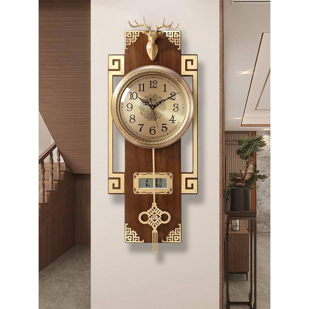 O5M黄铜2F76876TS02款5新新中式挂钟客厅家用时尚风挂表Q大实气木