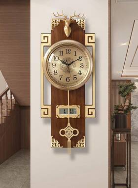O5M黄铜2F76876TS02款5新新中式挂钟客厅家用时尚风挂表Q大实气木