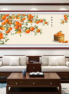 柿柿如意装饰画浮雕描金客厅沙发背景墙壁画高级中式餐厅柿子挂画
