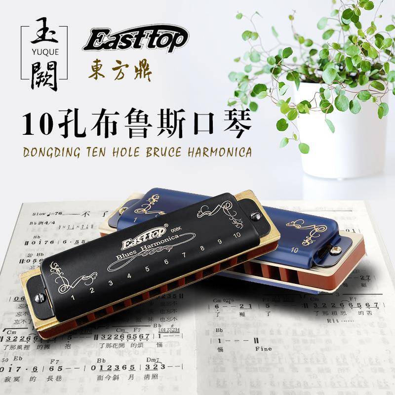 东方口琴10孔黑色蓝色初学成人蓝调C调十孔布鲁斯蓝调口琴T008K