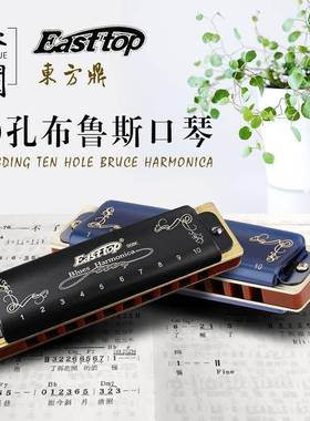 东方口琴10孔黑色蓝色初学成人蓝调C调十孔布鲁斯蓝调口琴T008K