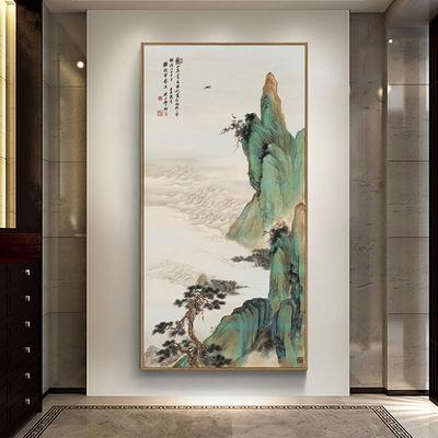 纵情山水间新中式入门玄关装饰画过道挂画竖版流水生财壁画巨幅