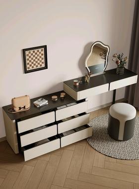 梦鹿化妆台轻奢鞍PVV然皮可移动转角现代简约卧马妆室天岩板斗柜