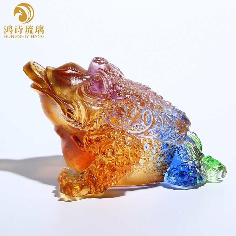 琉璃金蟾水晶汽车工作台摆件车内小饰品创意个性潮中控台蟾蜍茶玩