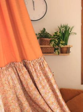 2025年新款塔莎系列日式系小花拼接橘帘色卧民宿室客FYN栈窗韩布