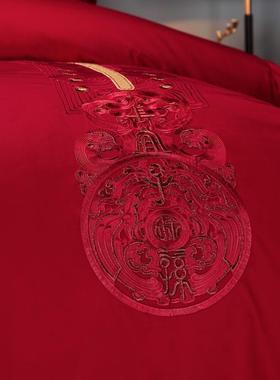 九喜狐婚庆纺EED红色结婚床大品新婚全棉四件套婚用房家布置步步