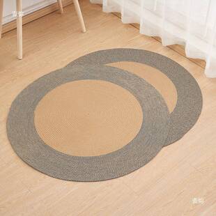 手编织茶棉线地毯圆形家用室10082784简约奶油工风客厅卧床边几地